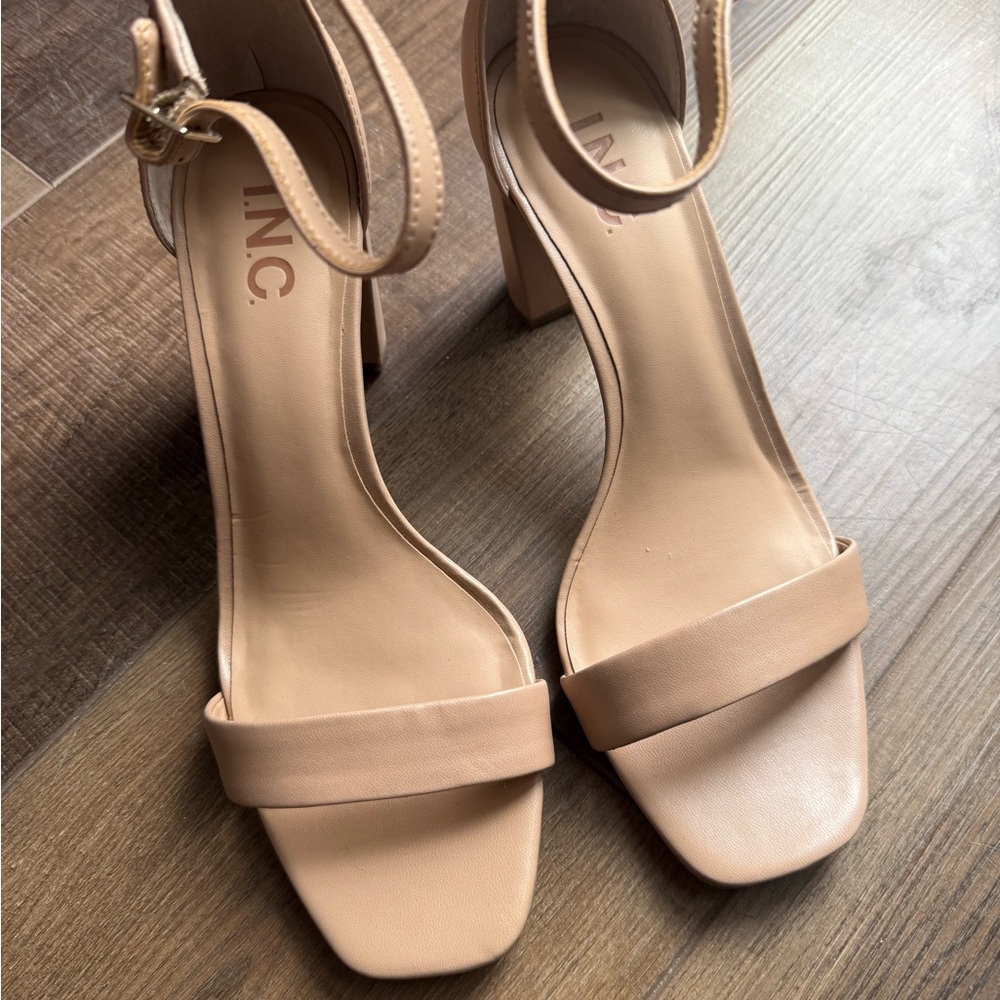 INC International Concepts Nude Block Heel Sandals